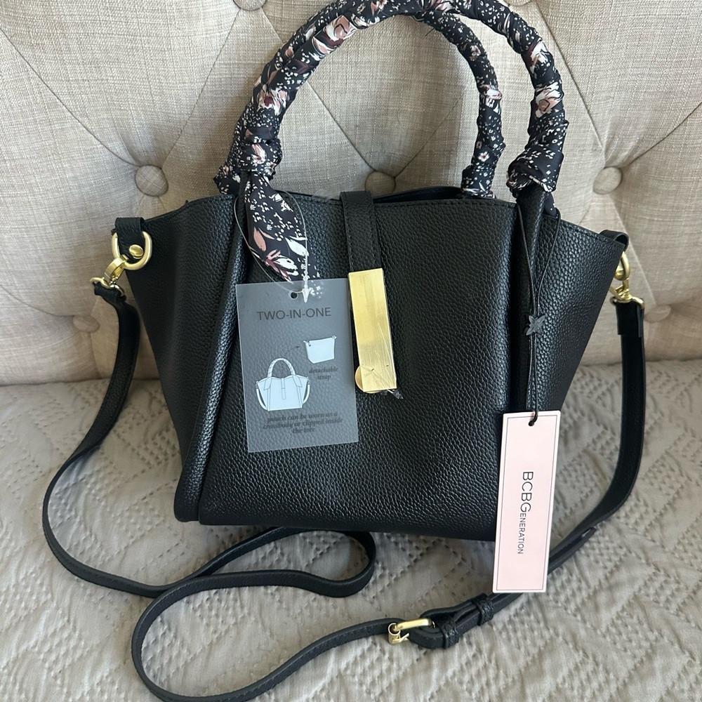 BCBGeneration Black Satchel with Floral Scarf Handle - Picture 5 of 9